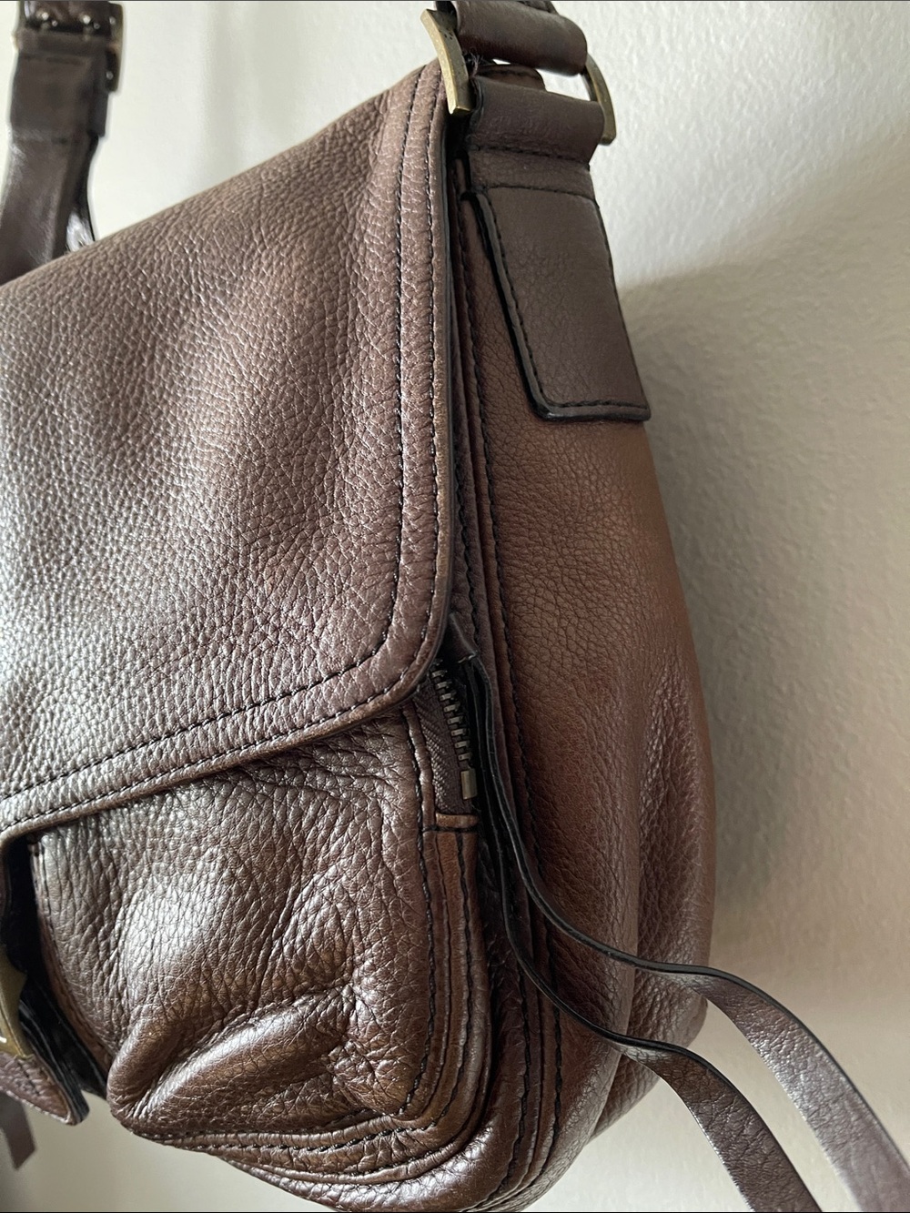 Y2K Banana Republic Dark Brown Pebbled Leather Shoulder Bag - Picture 3 of 14